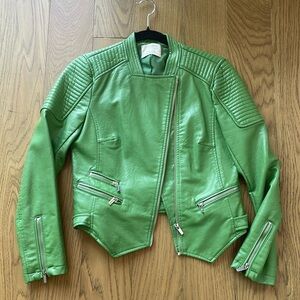 Zara Vegan Leather Green Moto Jacket